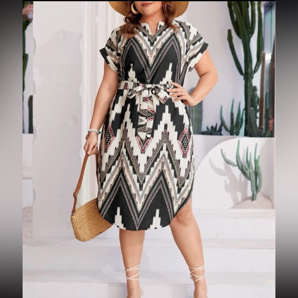 SHEIN Belted Dress Chevron Boho‎ sz 2X